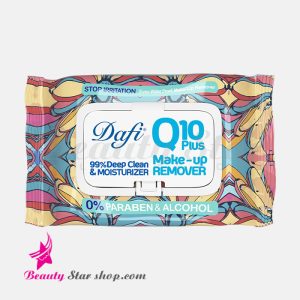 دستمال مرطوب پاک کننده آرایش دافی مدل Q10 Plus ضد سوزن بسته ۵۰ عددی