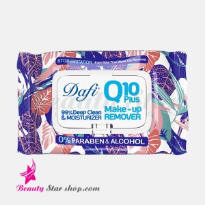 دستمال مرطوب پاک کننده آرایش دافی مدل Q10 Plus ضد التهاب بسته ۵۰ عددی