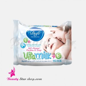 دستمال مرطوب پاک کننده کودک دافی مدل Vitam milk بسته 20 عددی