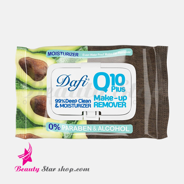 دستمال مرطوب پاک کننده آرایش دافی مدل Q10 Plus طرح آووکادو بسته ۵۰ عددی