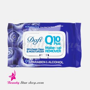 دستمال مرطوب پاک کننده آرایش دافی مدل Q10 Plus طرح بلوبری بسته ۵۰ عددی