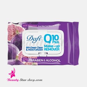 دستمال مرطوب پاک کننده آرایش دافی مدل Q10 Plus طرح انجیر بسته ۵۰ عددی