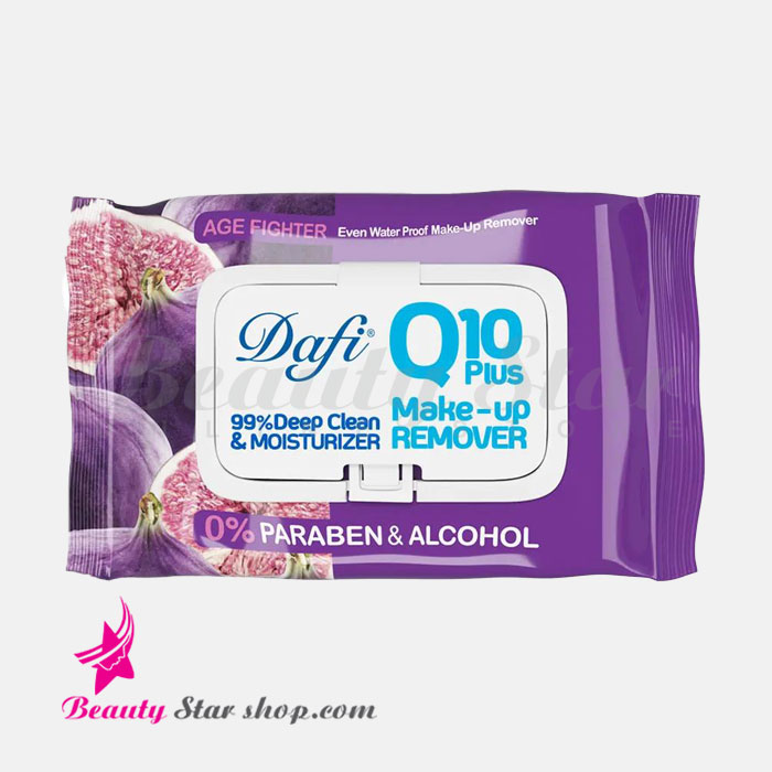 دستمال مرطوب پاک کننده آرایش دافی مدل Q10 Plus طرح انجیر بسته ۵۰ عددی