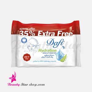دستمال مرطوب پاک کننده آرایش دافی مدل Extra Free مناسب پوست های خشک و حساس بسته 27 عددی