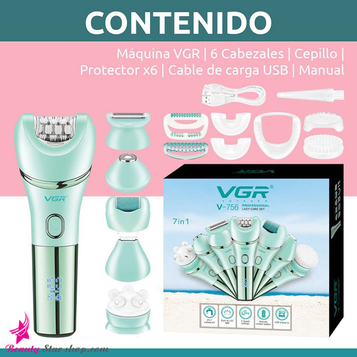 ست ماشین اصلاح صورت و بدن بانوان 7 کاره وی جی آر مدل V-756 - تصویر 2