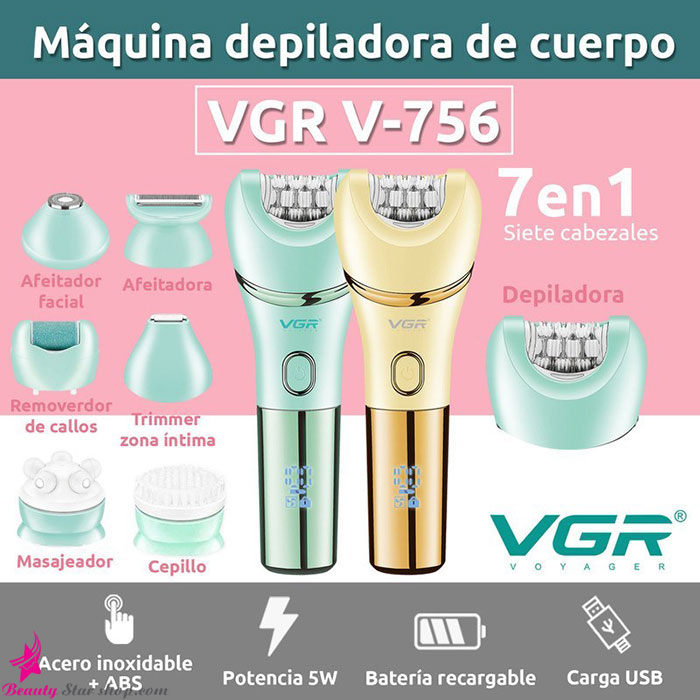 ست ماشین اصلاح صورت و بدن بانوان 7 کاره وی جی آر مدل V-756 - تصویر 7